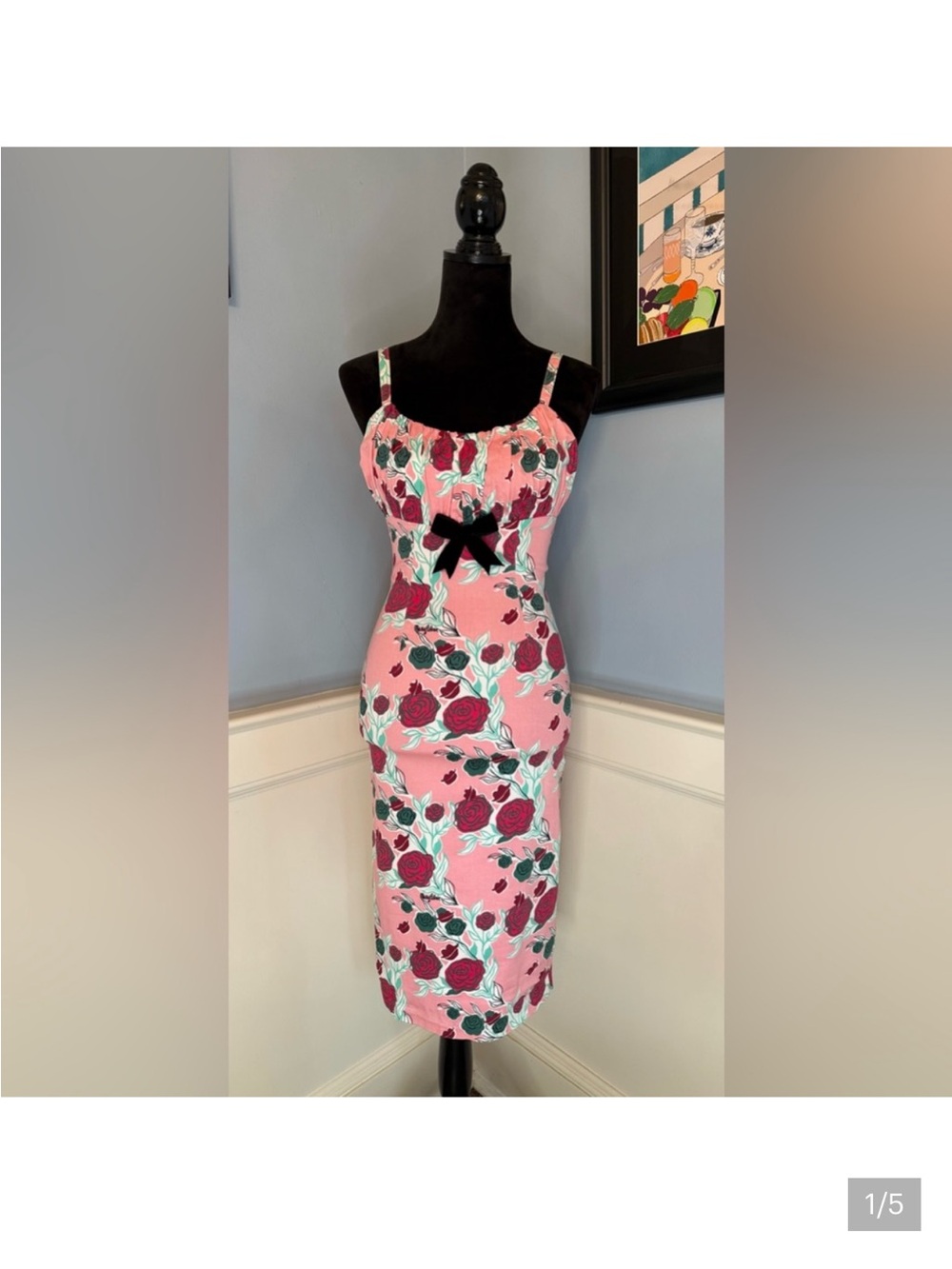 Pinup Couture Mary Blair Lips and Roses Evangeline Pink Wiggle Dress Sz XL NWT